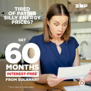 Get 60 months interest free* with nothing to pay upfront - Solahart and ZIP